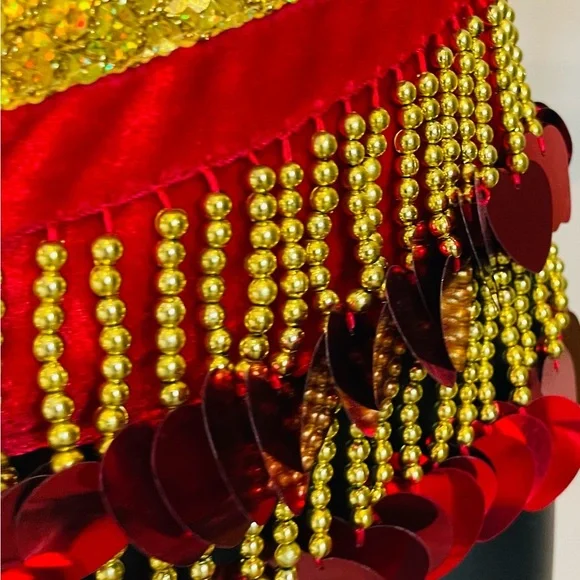 Bellydance hip wrap with Hearts Coins Sequins and Gold Accents - Picture 4 of 5